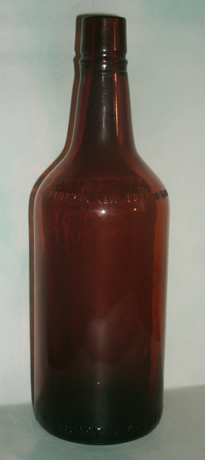 Vintage 1945 Cork Top Amber Glass Liquor Bottle (4/5 Quart) Owens-Illinois 10.5"