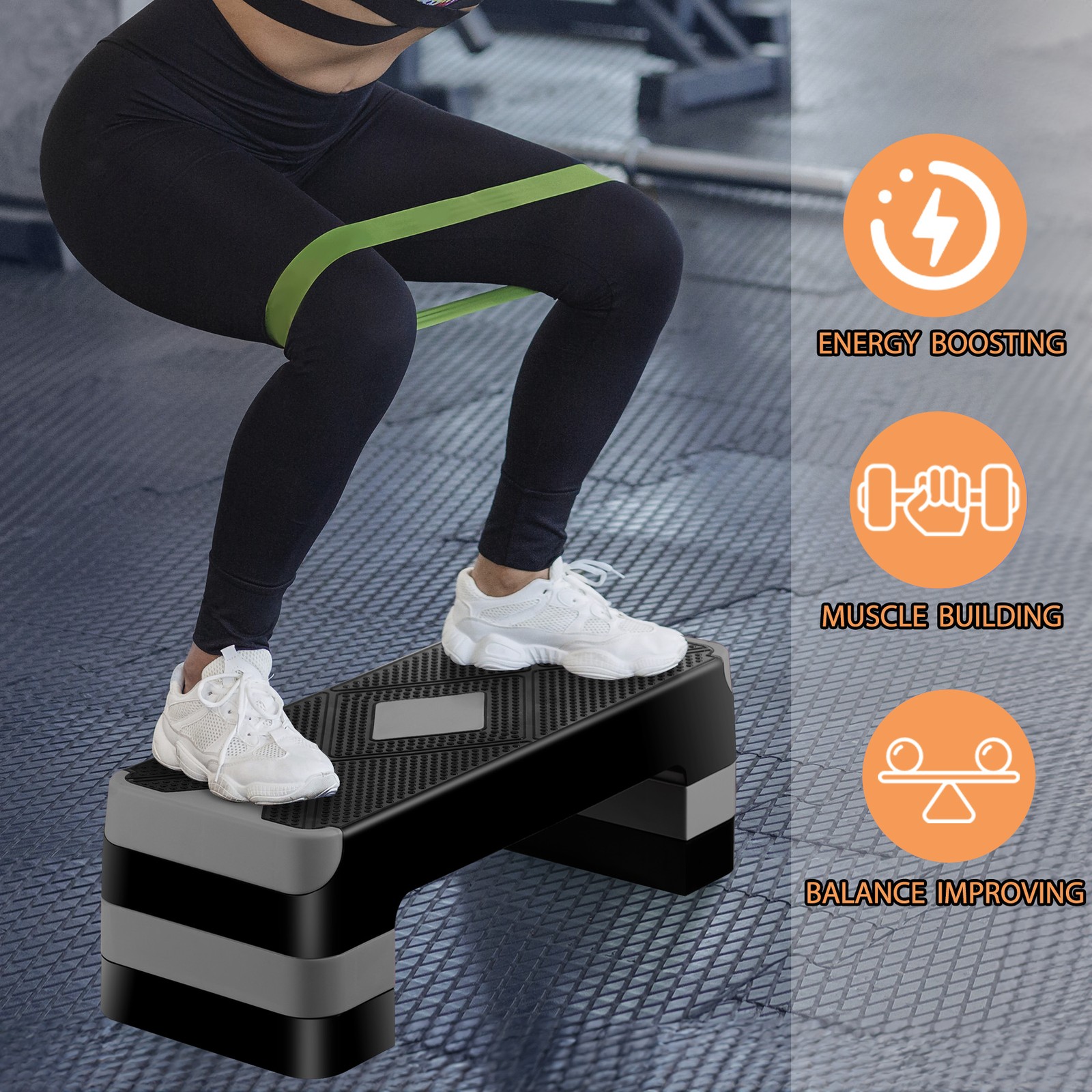 Adjustable 27" Aerobic Step Exercise Non-Slip Platform Stepper 4" - 8" Grey