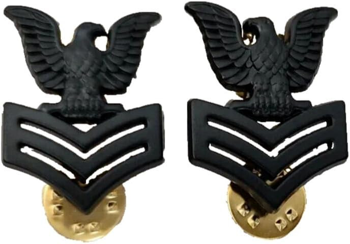 PAIR US NAVY 1st CLASS E6 PETTY OFFICER RANK Devices HAT DRESS LAPEL PIN BLACK