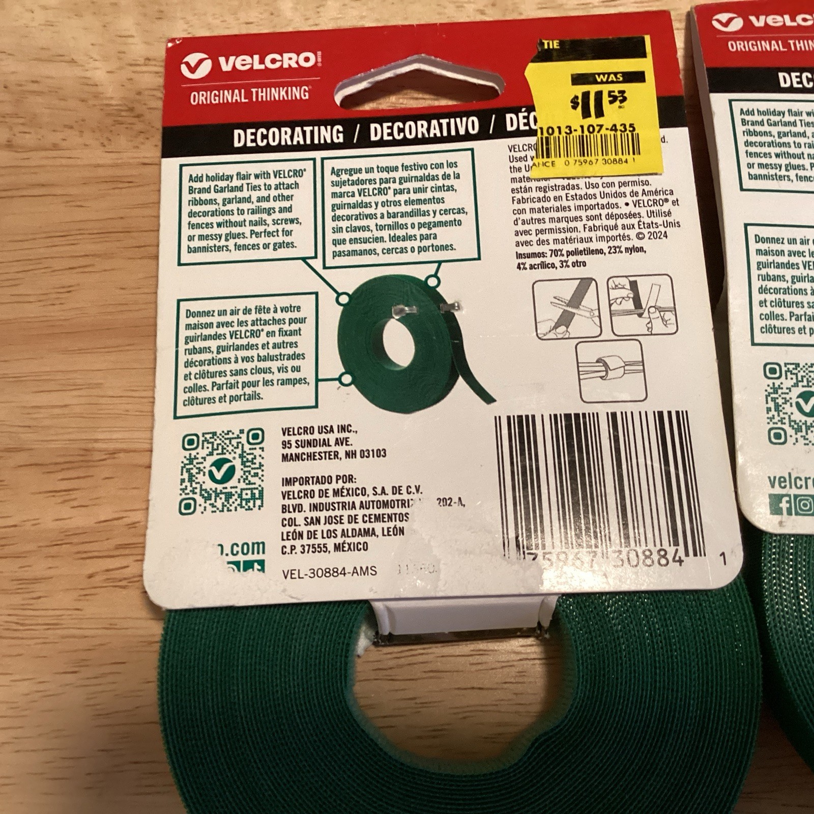VELCRO 1/2 in x 30 ft Green Garland Tie Hook & Loop Roll 2 Pack Reusable