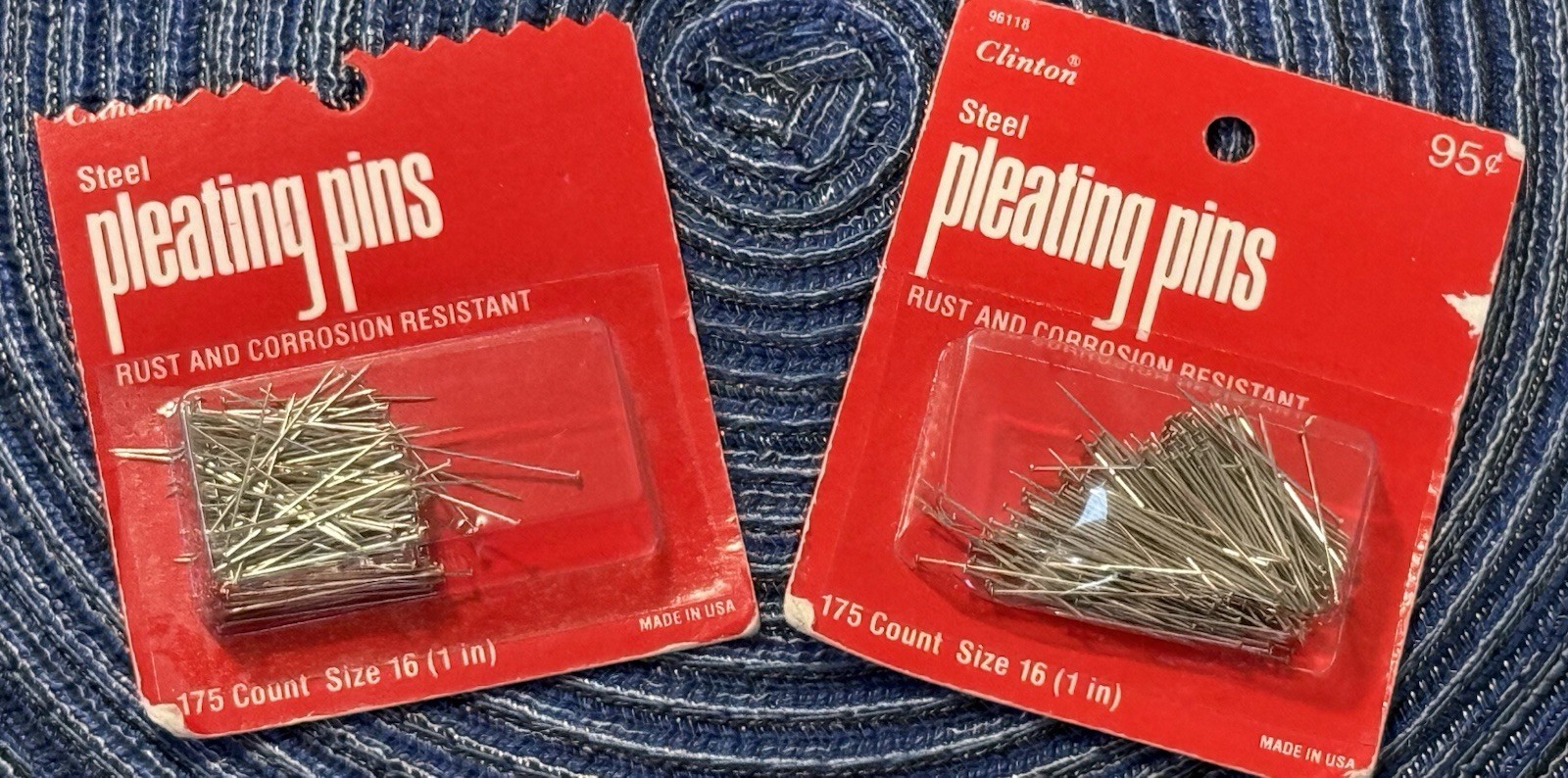 Vintage 1985 CLINTON Steel PLEATING PINS~1” Size 16~TWO Pkgs of 175 DRITZ New