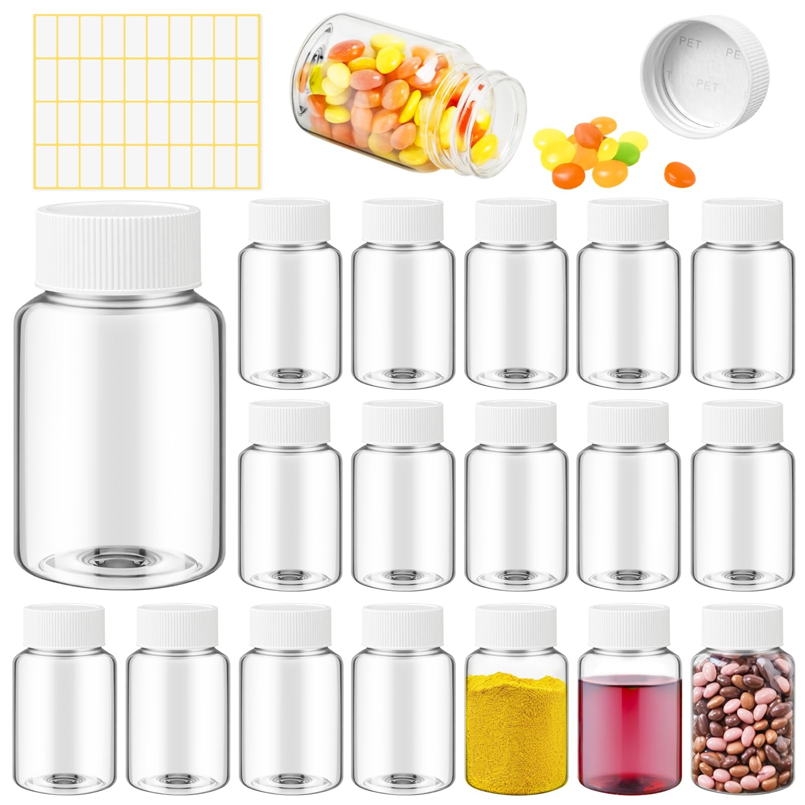 Lamoutor 18Pcs Clear Pill Bottle Plastic Medicine Bottle Empty Reagent Chemic...