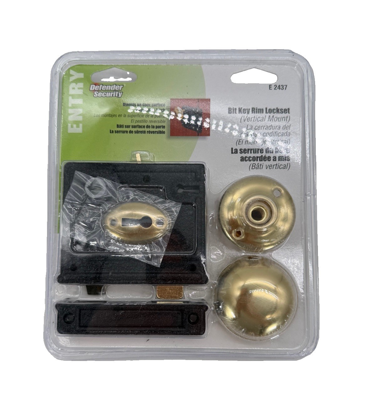 Defender Security Entry Bit Key Rim Lockset Vertical Mount Victorian E-2437 NEW
