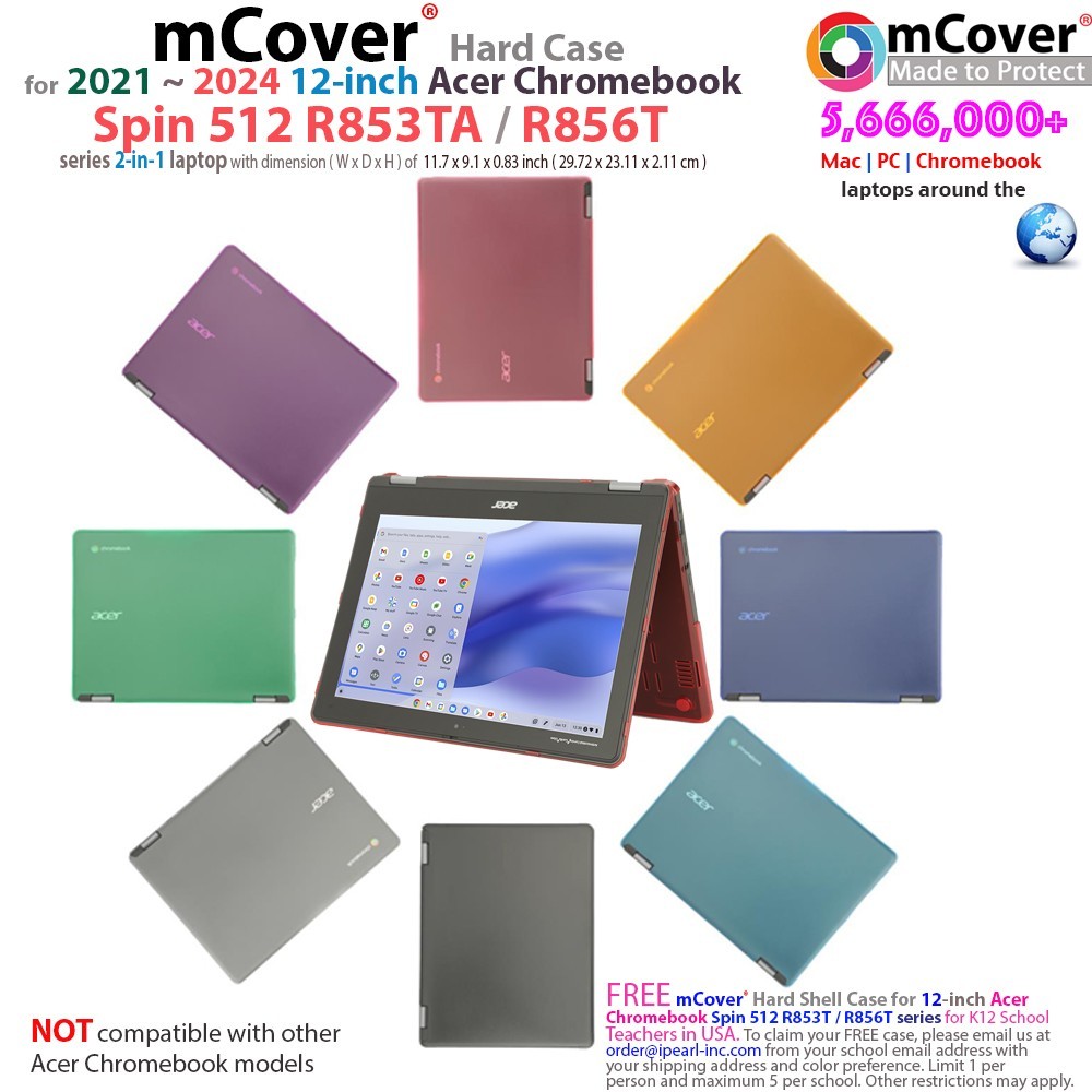 NEW mCover® Hard Shell Case for 2023 12" Acer Chromebook Spin 512 R853T series