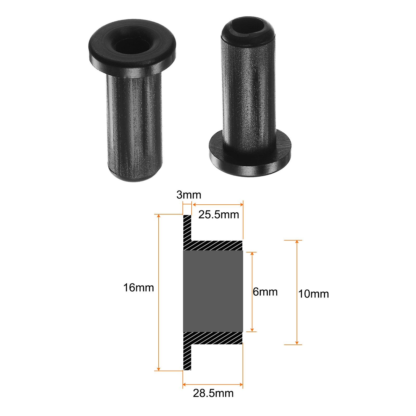 4pcs Flanged Sleeve Bearings 6mm Bore 10mm OD 28.5mm Length Nylon Bushings