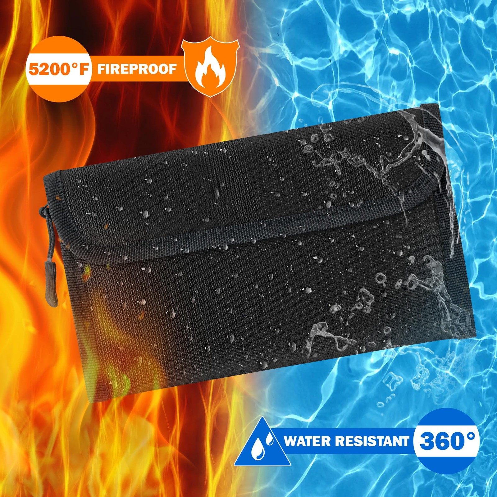 5200°F Fireproof Document Bag Money Pouch Portable Files Bag for Cash Passport