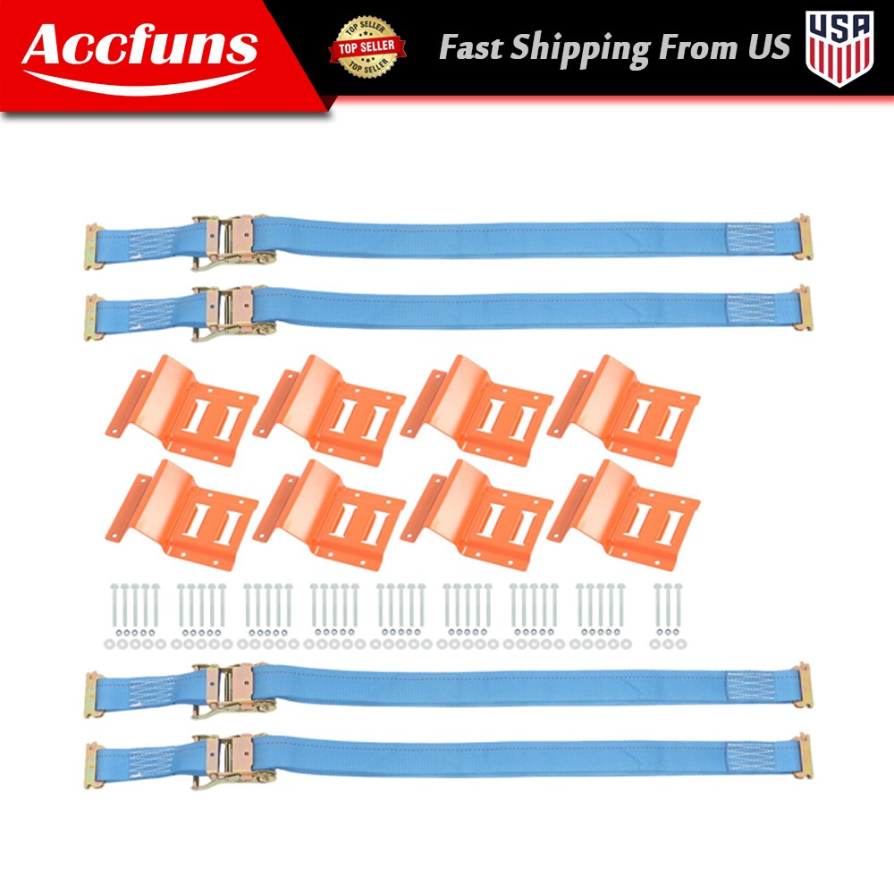Carbon Steel 2 sets E-Track Wheel Chocks Orange and 8' E-Track Straps Blue