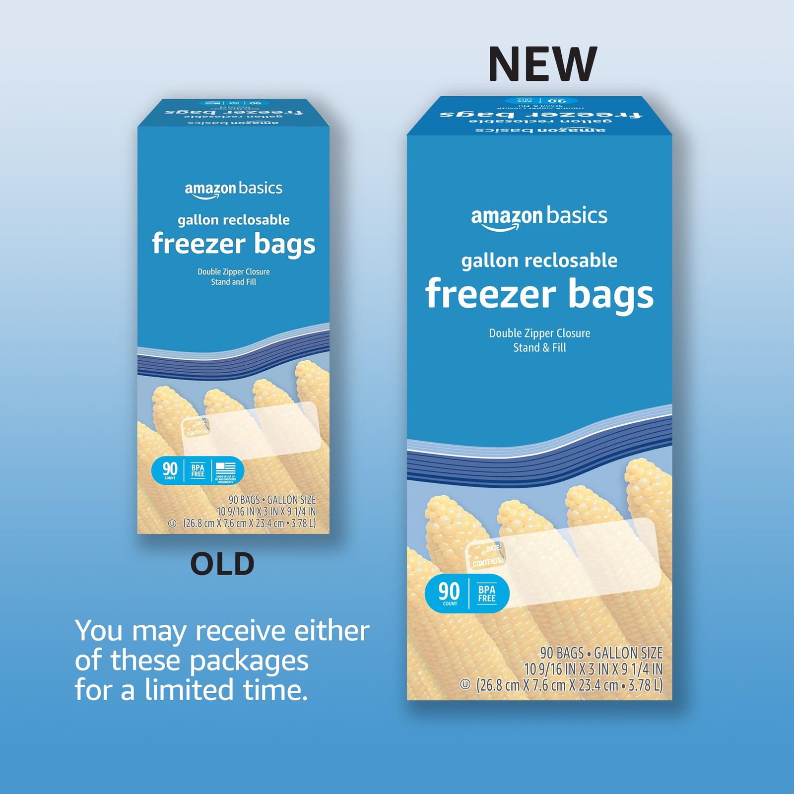 Amazon Basics Reclosable Freezer Gallon Size Bags (90 Count), Clear