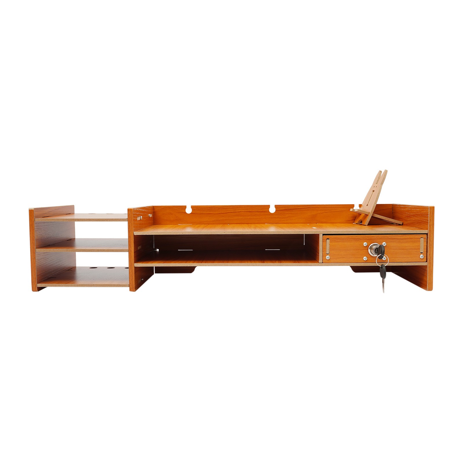 Wood Desk Organizer Home Office Desktop Storage Drawer Computer Holder w/Lock