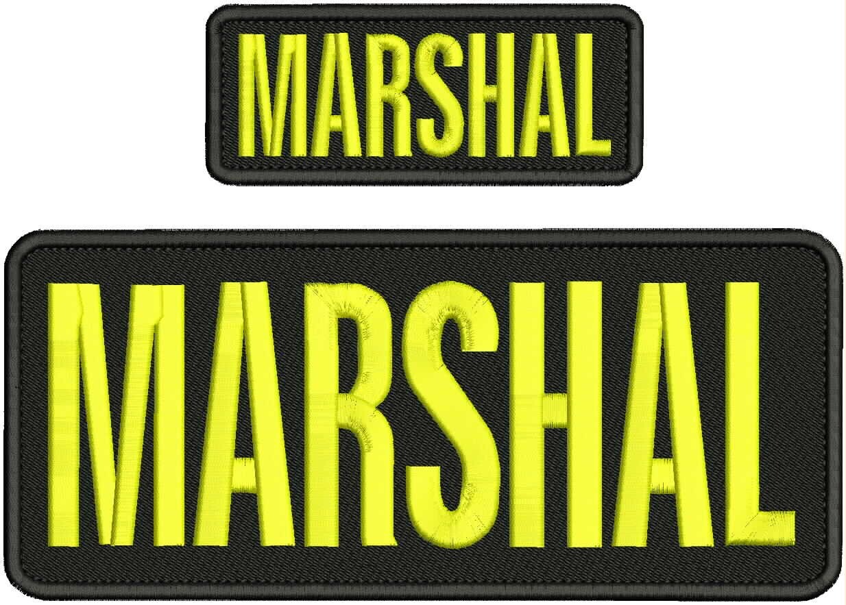MARSHAL embroidery patches 4x10 and 2x5 hook on back letters YELLOW