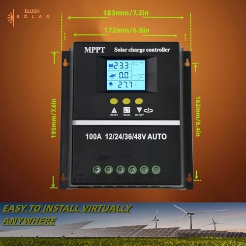 MPPT Solar Charge Controller 12V 24V 36V 48V LCD Display Battery 100A