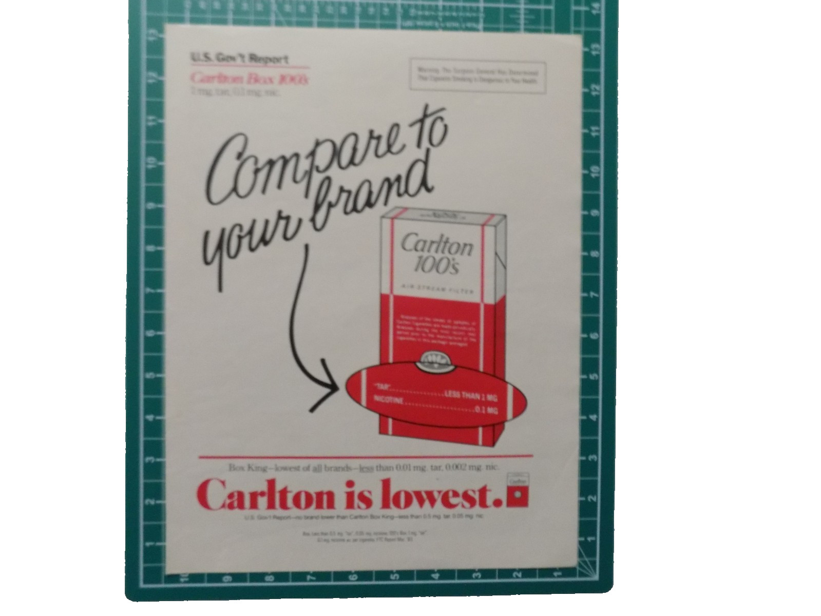 CARLTON BOX 100'S LOWEST IN TAR 1984 PRINT AD