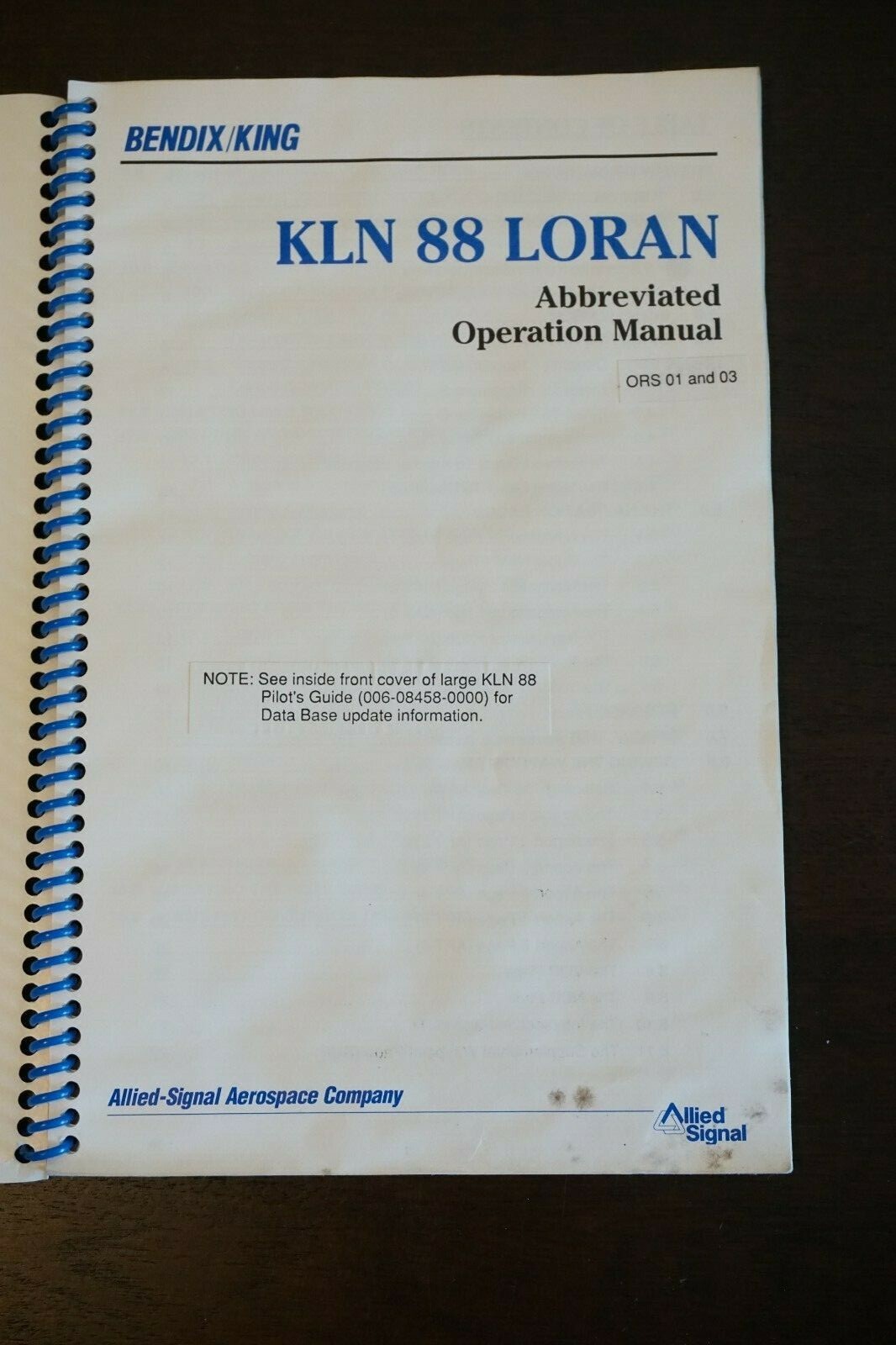 Bendix King KLN 88 Loran Abbreviated Operational Manual
