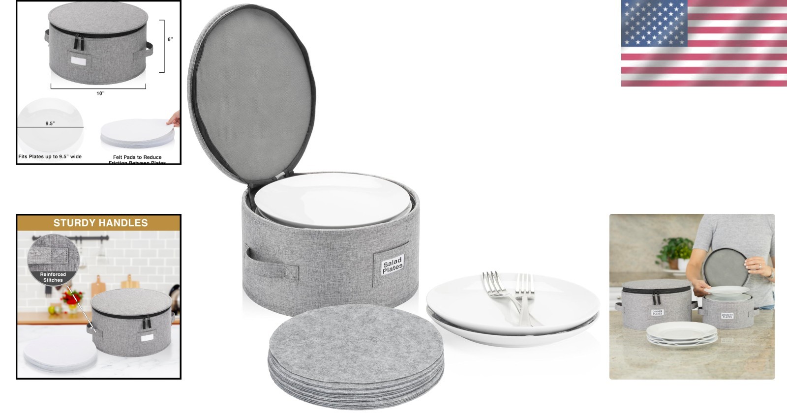 Durable Salad Plate Case - Padded, Stackable, and Water Resistant for 12 Plates