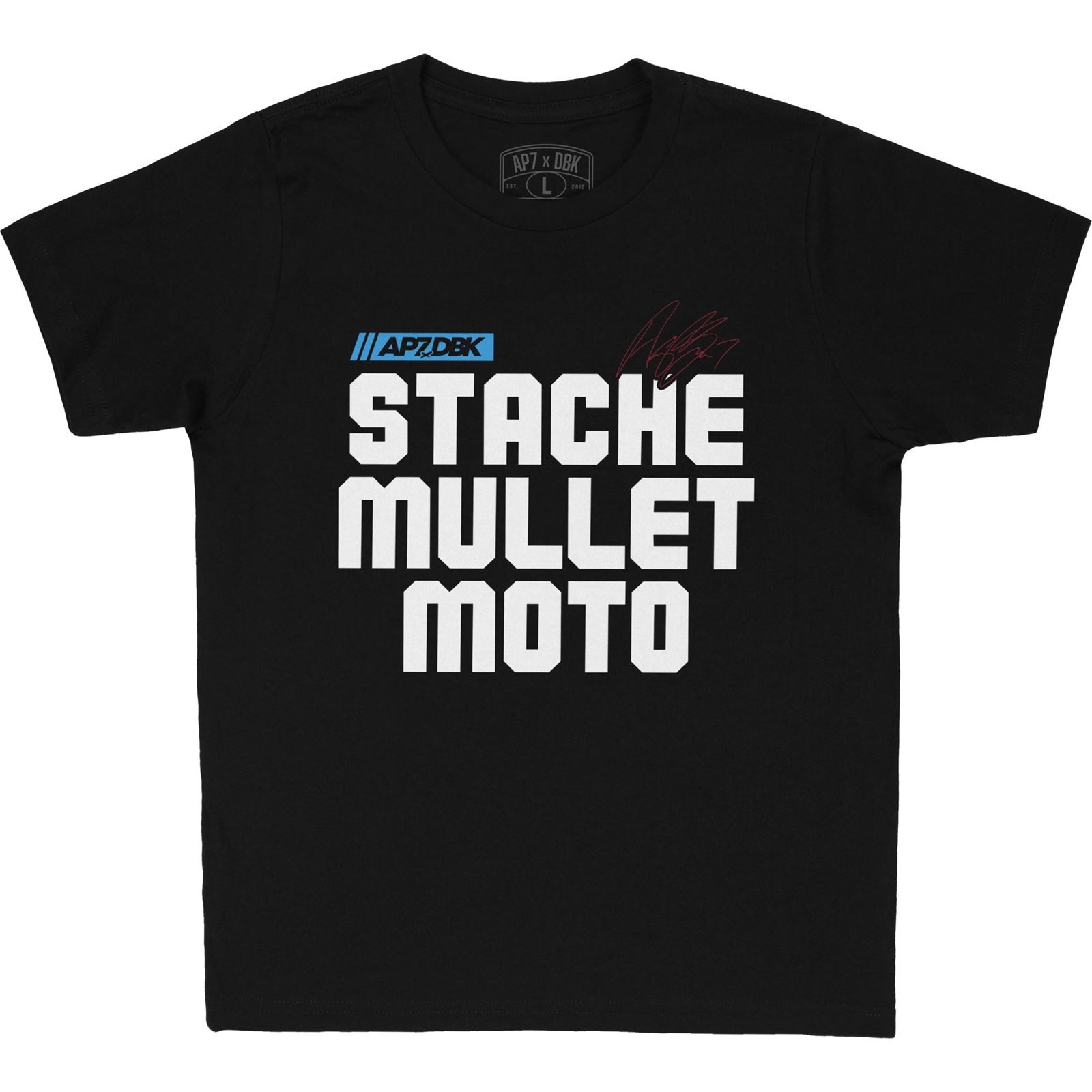 DBK Youth Stache Mullet Moto Tee - Black - Youth XL YTAP-STACHEMULL-XL