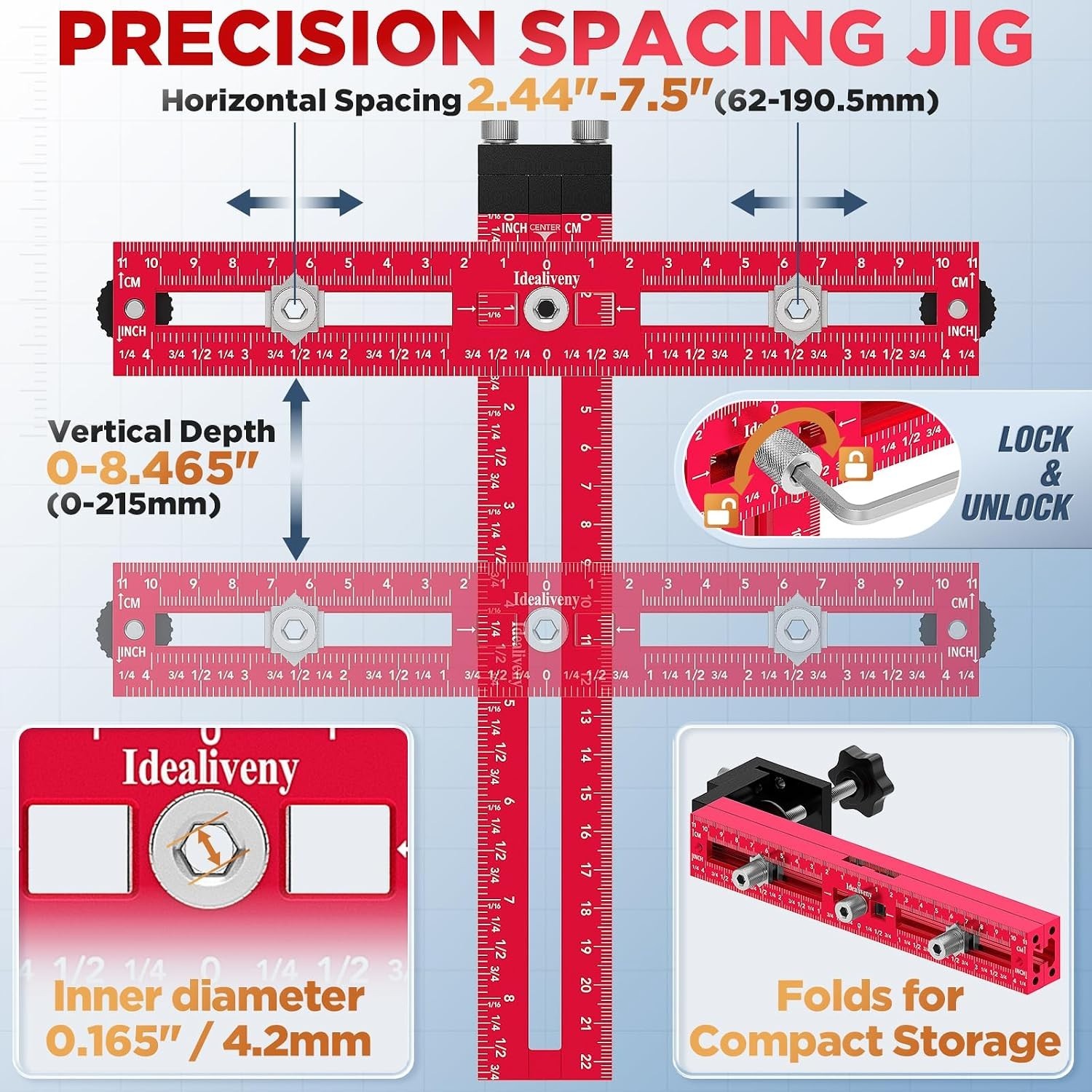 Precision Hole Locator & Drill Guide for Cabinet Knobs and Handles - Large Size