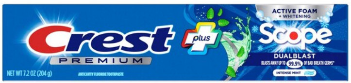 Crest Premium Plus Scope Dual Blast Toothpaste, Intense Mint, 7.2 oz (6 Pack)