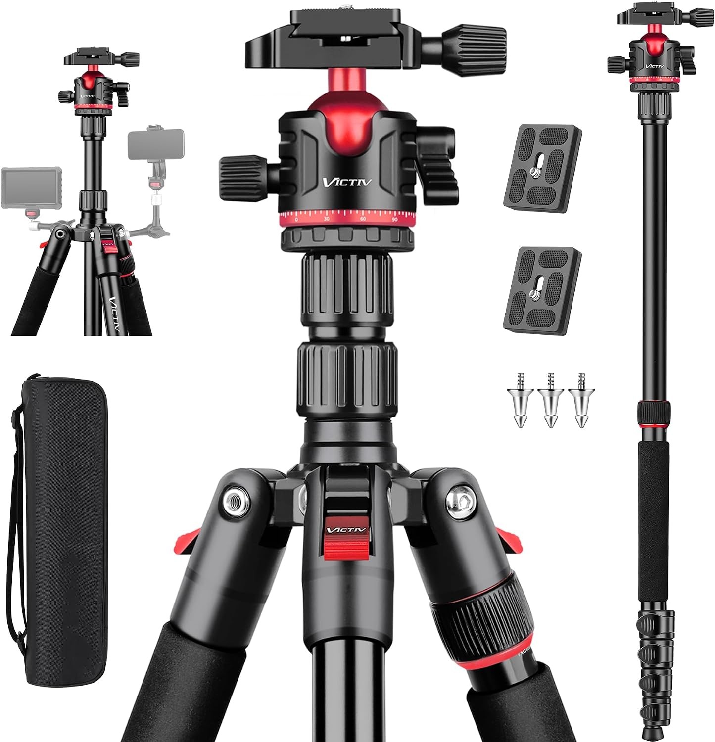 78" Porfessional Tripod for Camera, Victiv Aluminum Camera Tripod Monopod
