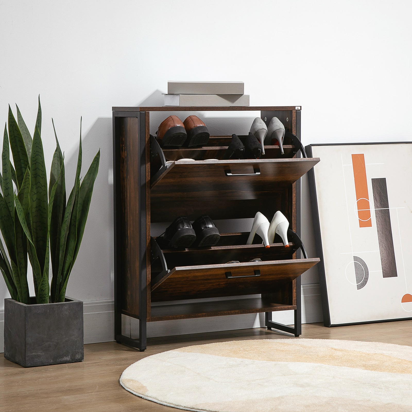 Shoe Storage Cabinet Rustic Brown