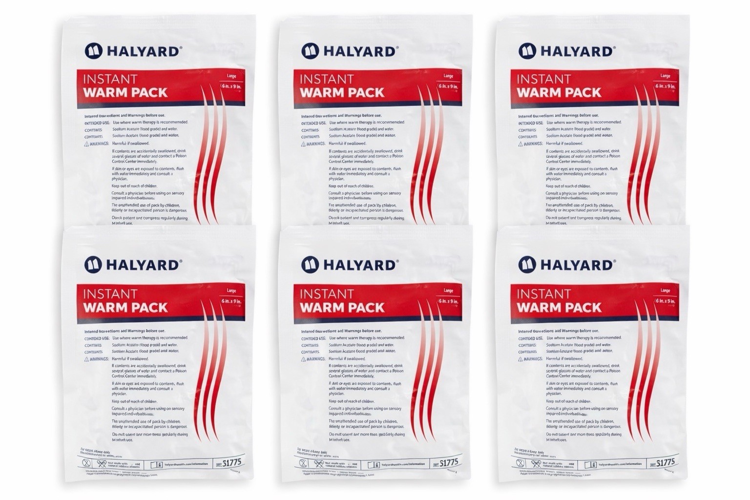 HALYARD 6 Instant Warm Packs Disposable Warm Compress Packs 6x9in