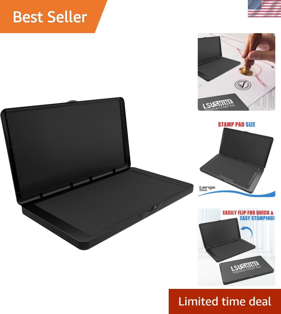 Large Stamp Pad, 6.29 x 3.54 Inch Black Ink Pad  Quality Felt Pad Rubber Stam...