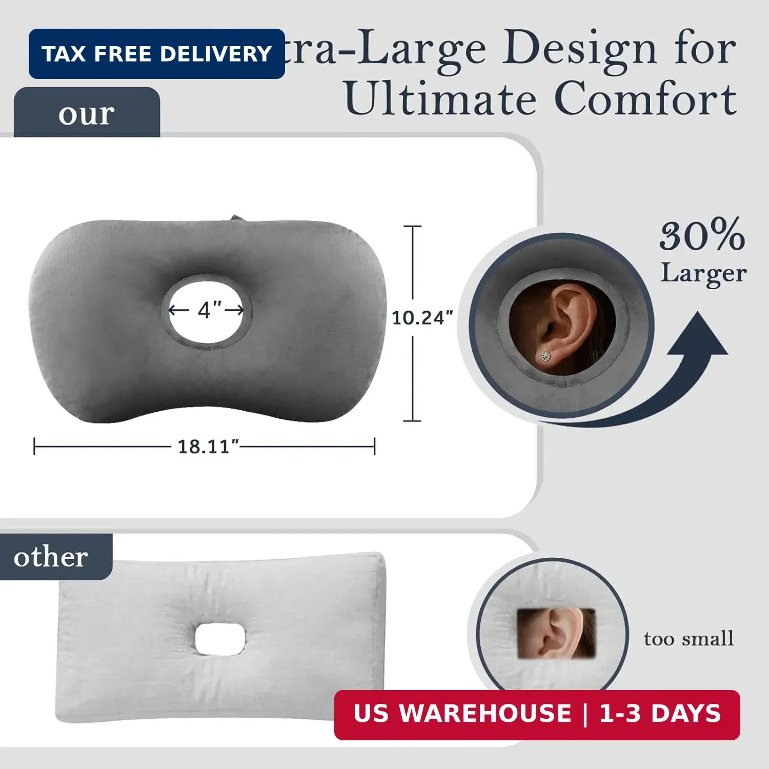 SofGlowly Ear Piercing Pillow for Side Sleepers, Larger Ear Hole Design for Comf
