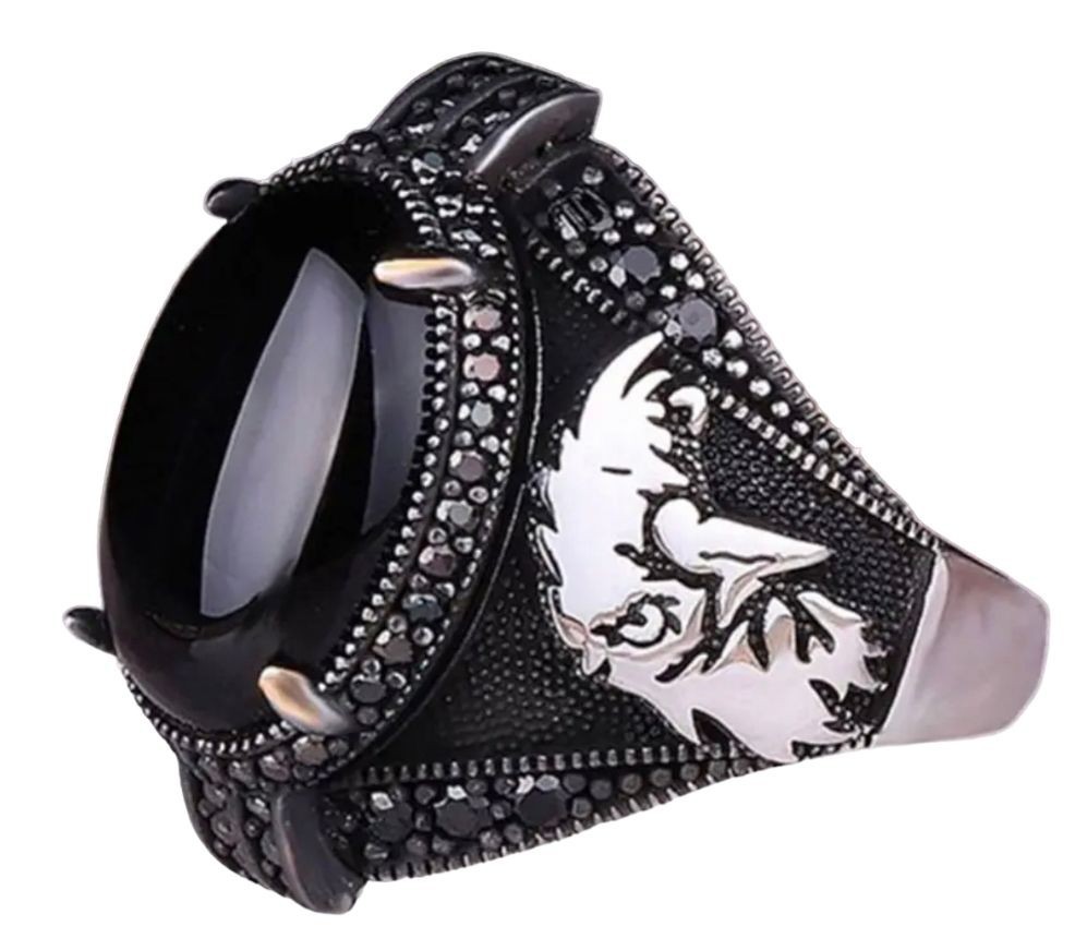 Men's ring with an eagle design and stones/yu145