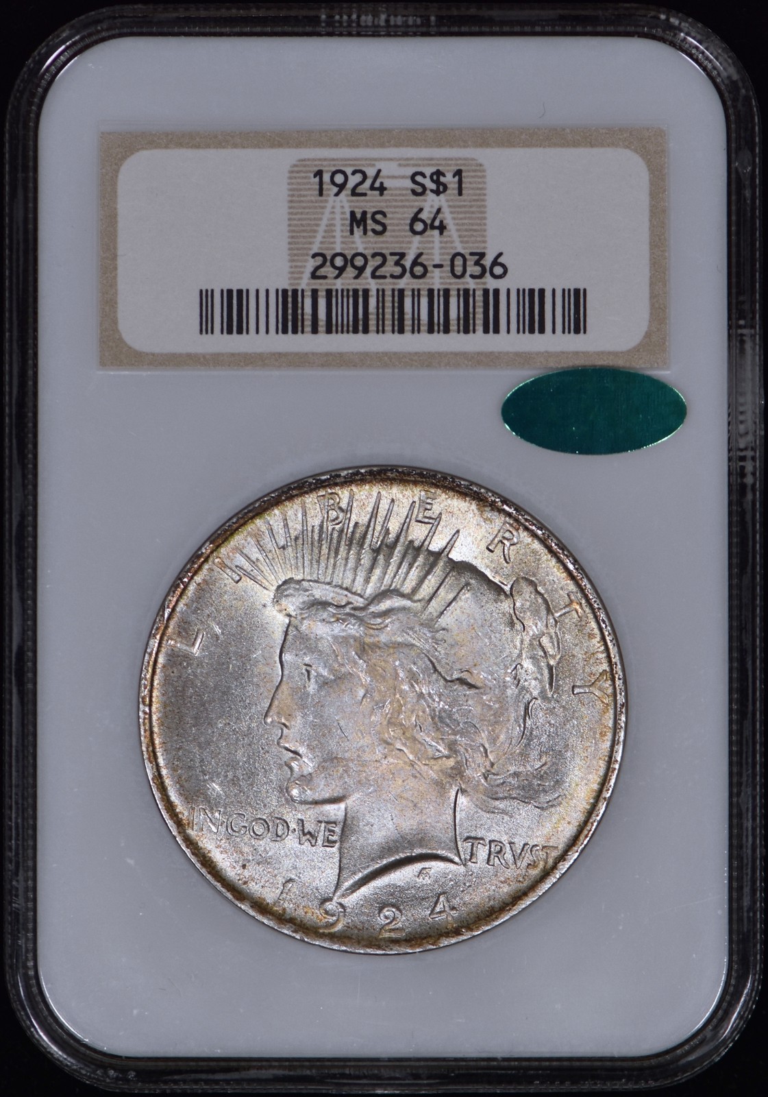 1924 Peace Silver Dollar $1 NGC MS64 CAC - Beautifully Toned GEM!