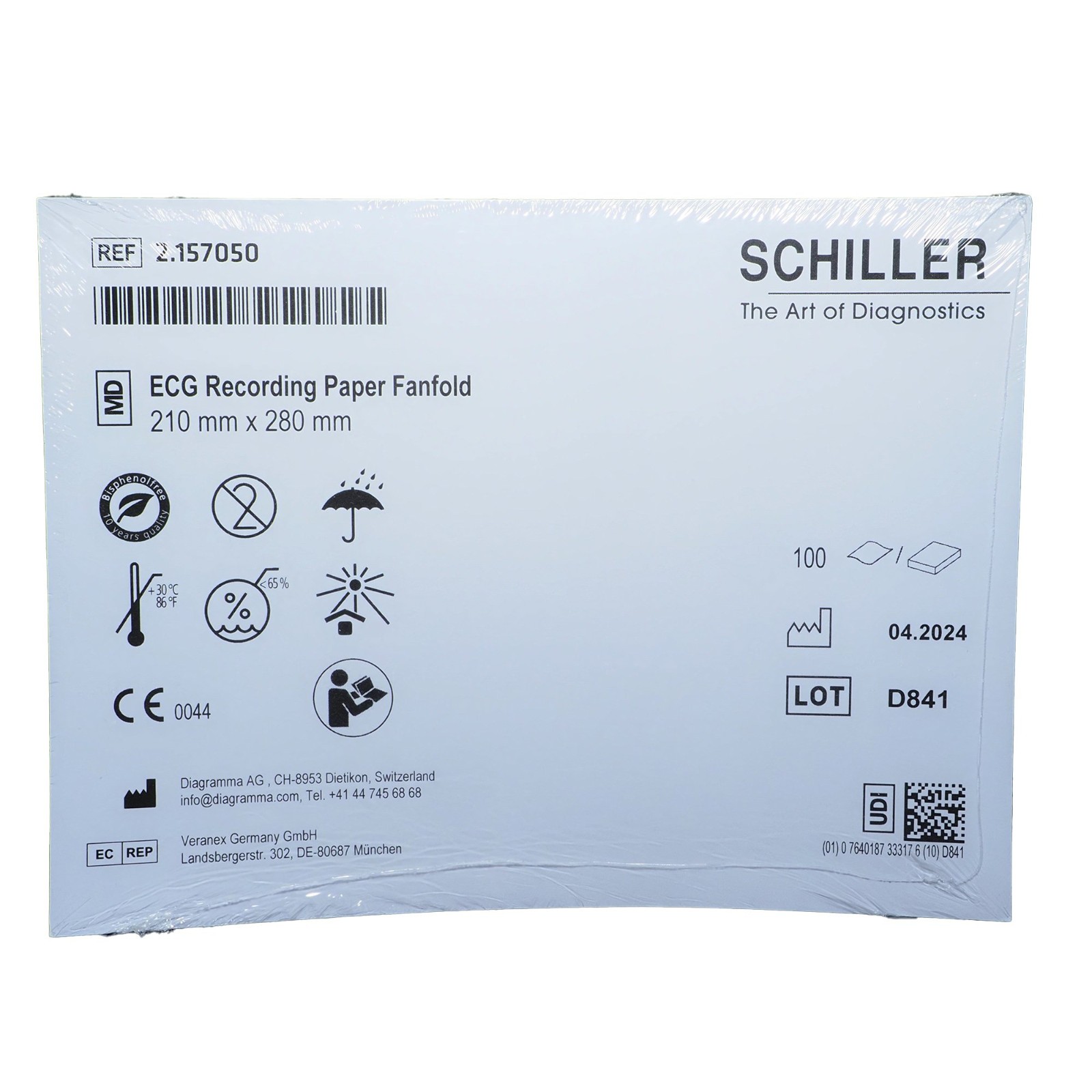 Schiller 2.157050 ECG EKG Recording Thermal Paper for AT102 , CS-200 RED, Z-Fold