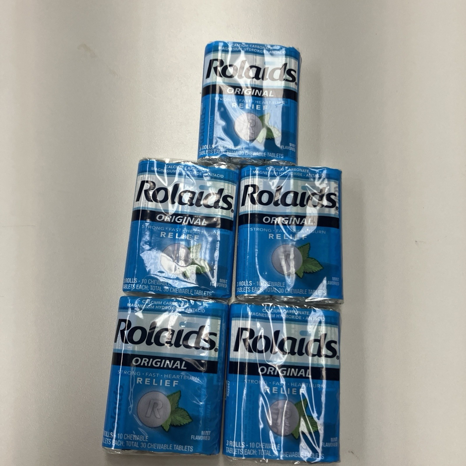 5-Pack Rolaids Rolls Original MINT Antacid Chewable Tablets 3 Packs 150 Total