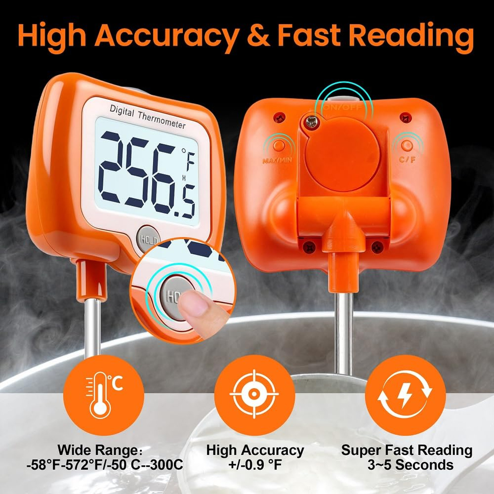 Digital Meat Thermometer with Rotatable Large Display 10 Inch Probe Candy Candle