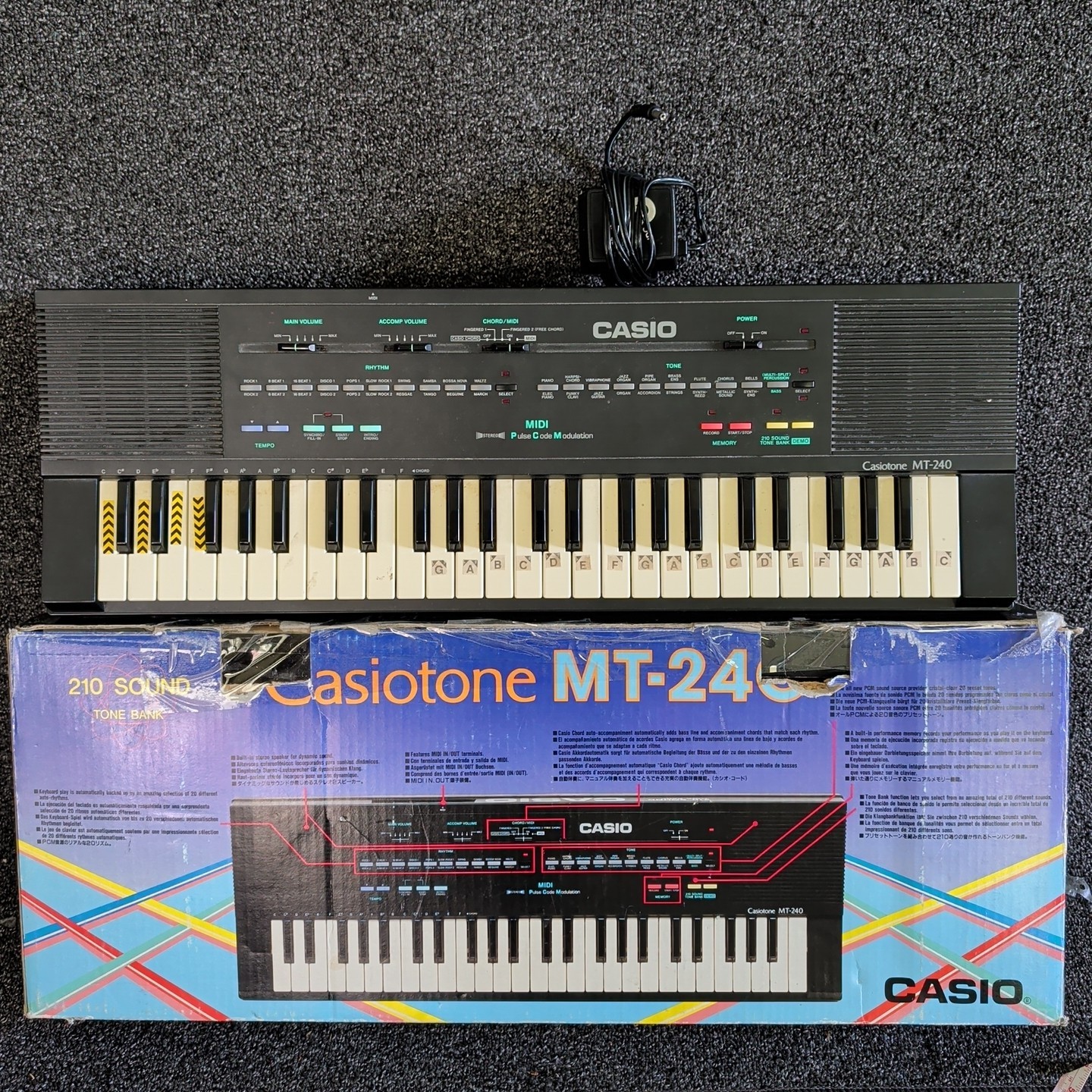 Vintage Casio Tone MT-240 Keyboard Midi Synthesizer 210 Sound Tone Bank Tested