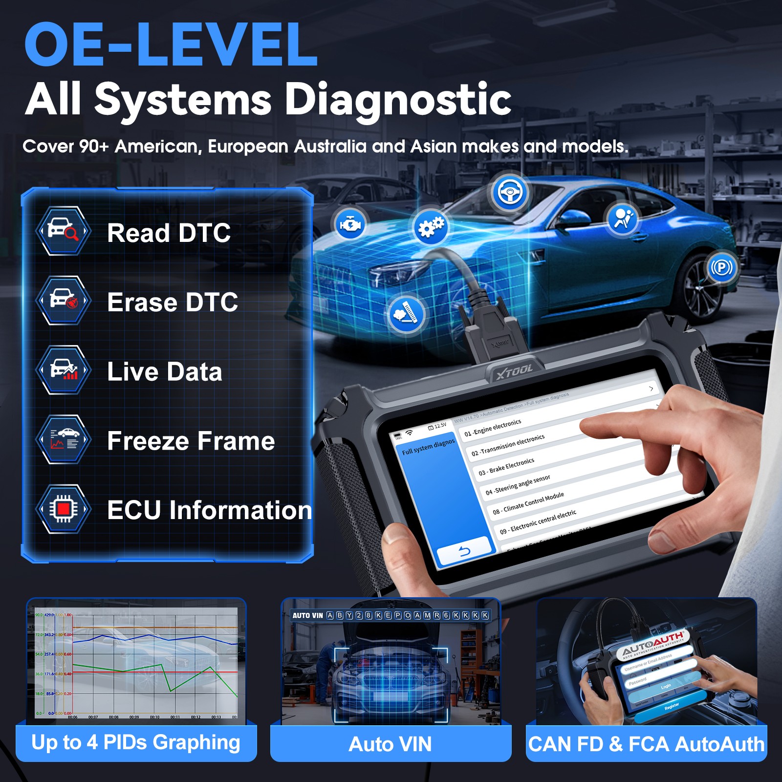 XTOOL D6S OBD2 Scanner Full System Diagnostic Code Reader Scan Tool FCA Autoauth