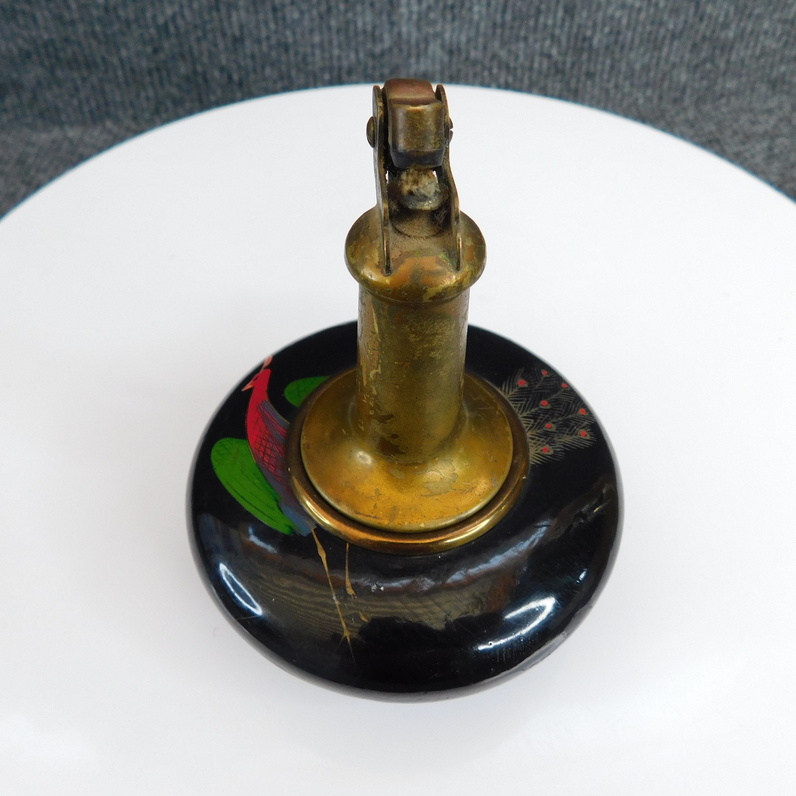 Vintage Table Lighter Made in Japan Hand Painted Peacock