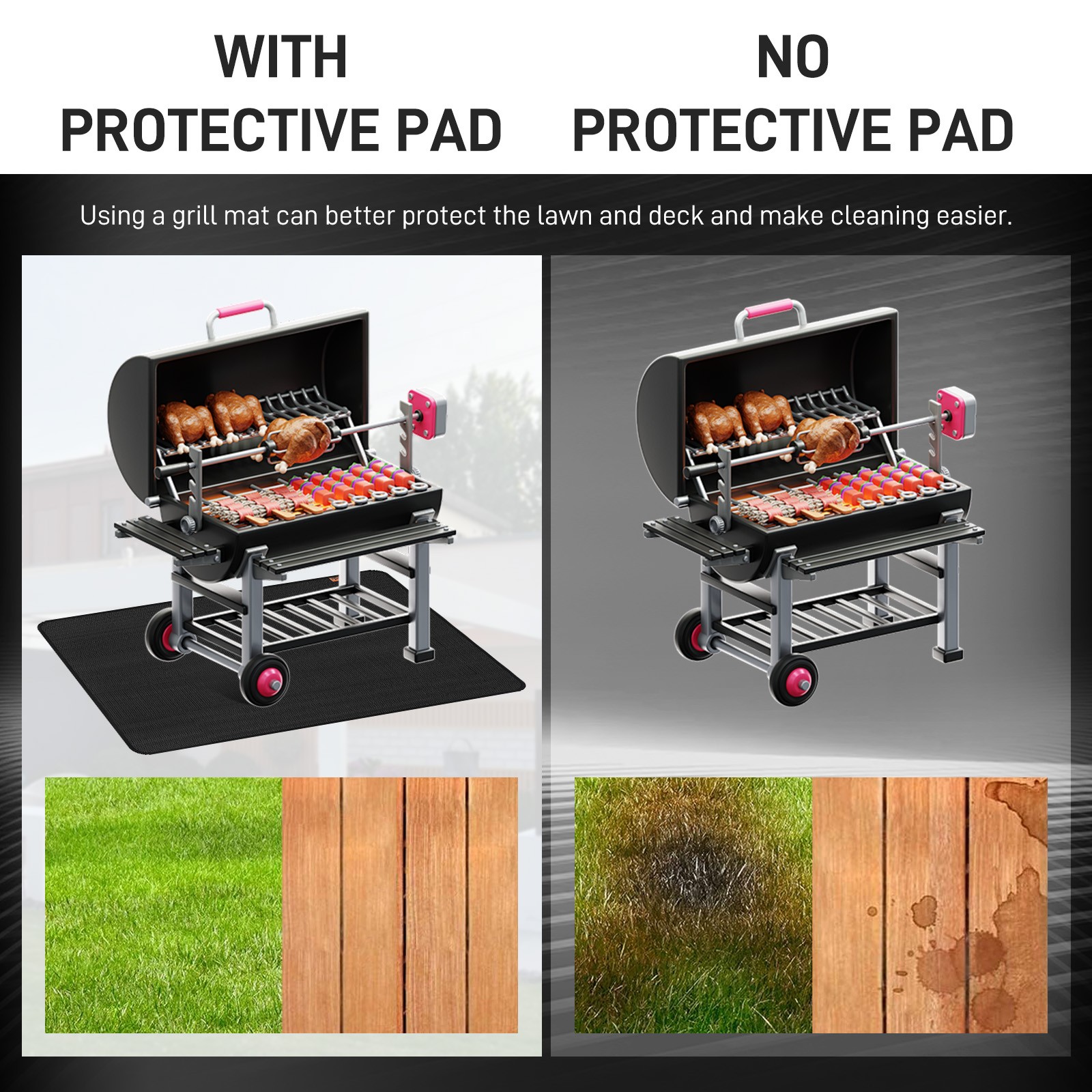 1PCS 60" x 48" Easy to Clean and anti sticking Outdoor Under Grill Barbecue Mat