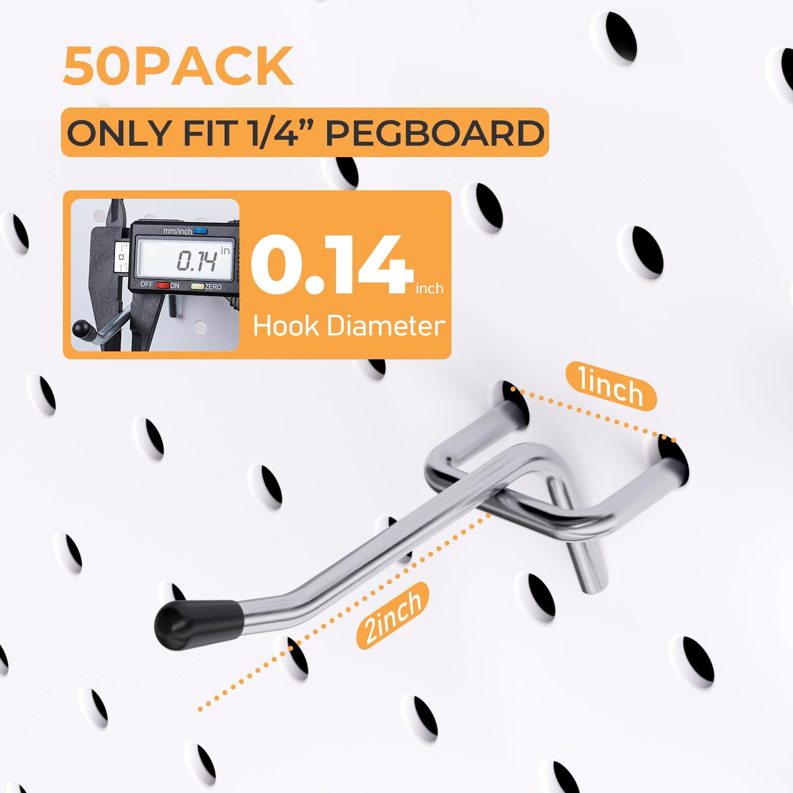 50 Pack Pegboard Hooks, 2 Inch Metal Peg Board Hooks Accessories