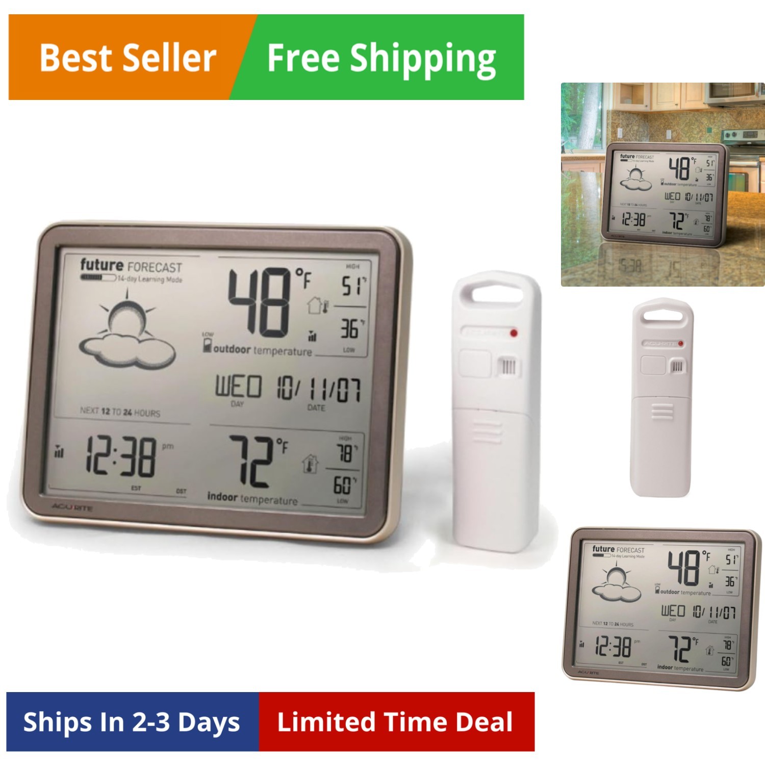 Self-Learning Forecast Wireless Weather Station with Large Display and Atomic...