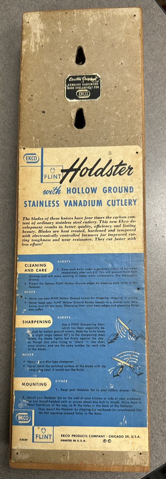 Vintage Ecko Flint Stainless Vanadium Wall Mount Knife Holdster Block Only