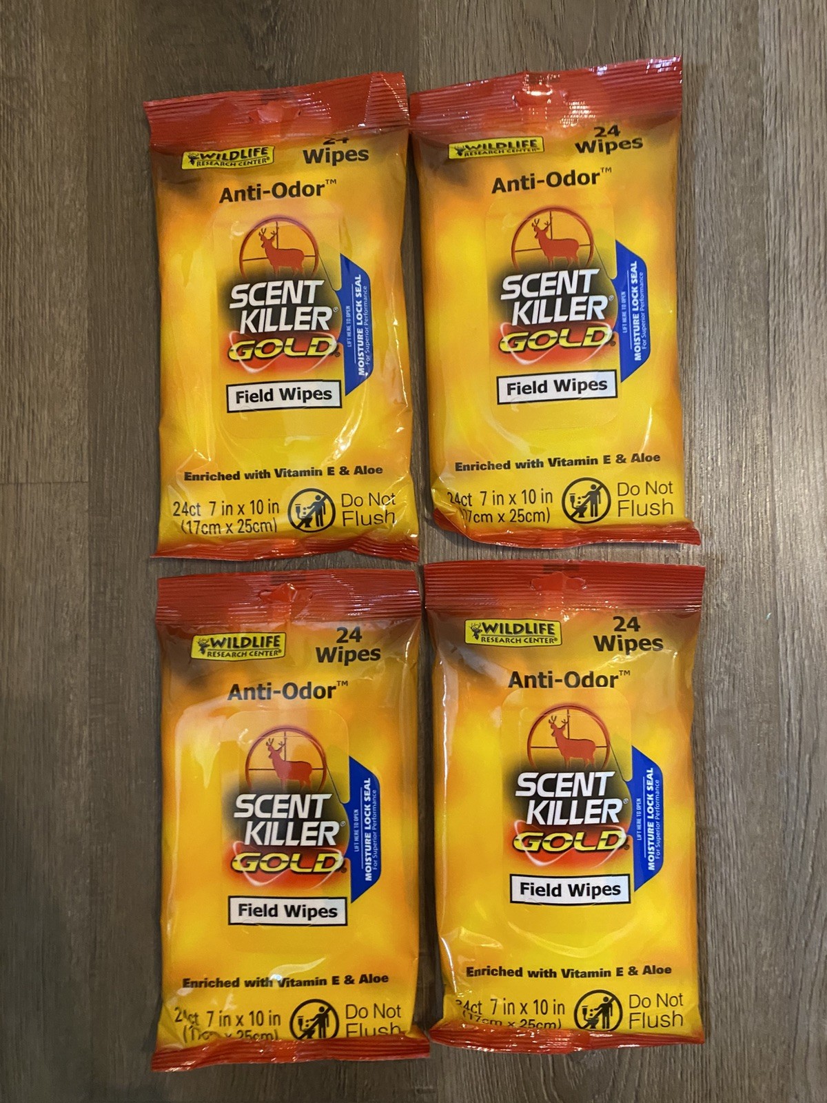 Lot of 4 Wildlife Research Center Scent Killer Gold Field Wipes Anti-Order