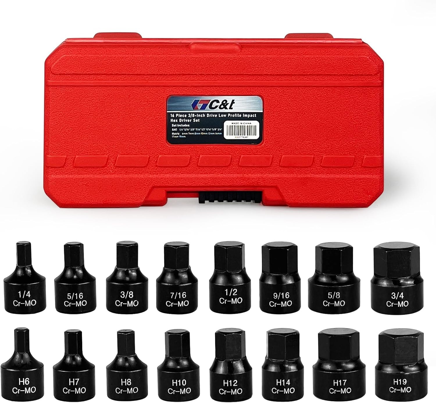 3/8-Inch Drive Low Profile Impact Hex Driver Set,SAE/Metric