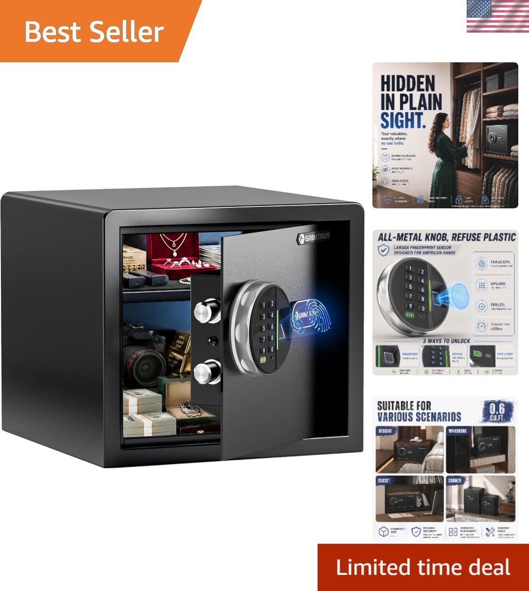 20LB Biometric Safe with Fingerprint Lock, 3-8 Digit PIN | 0.80 cu.ft. Safe w...