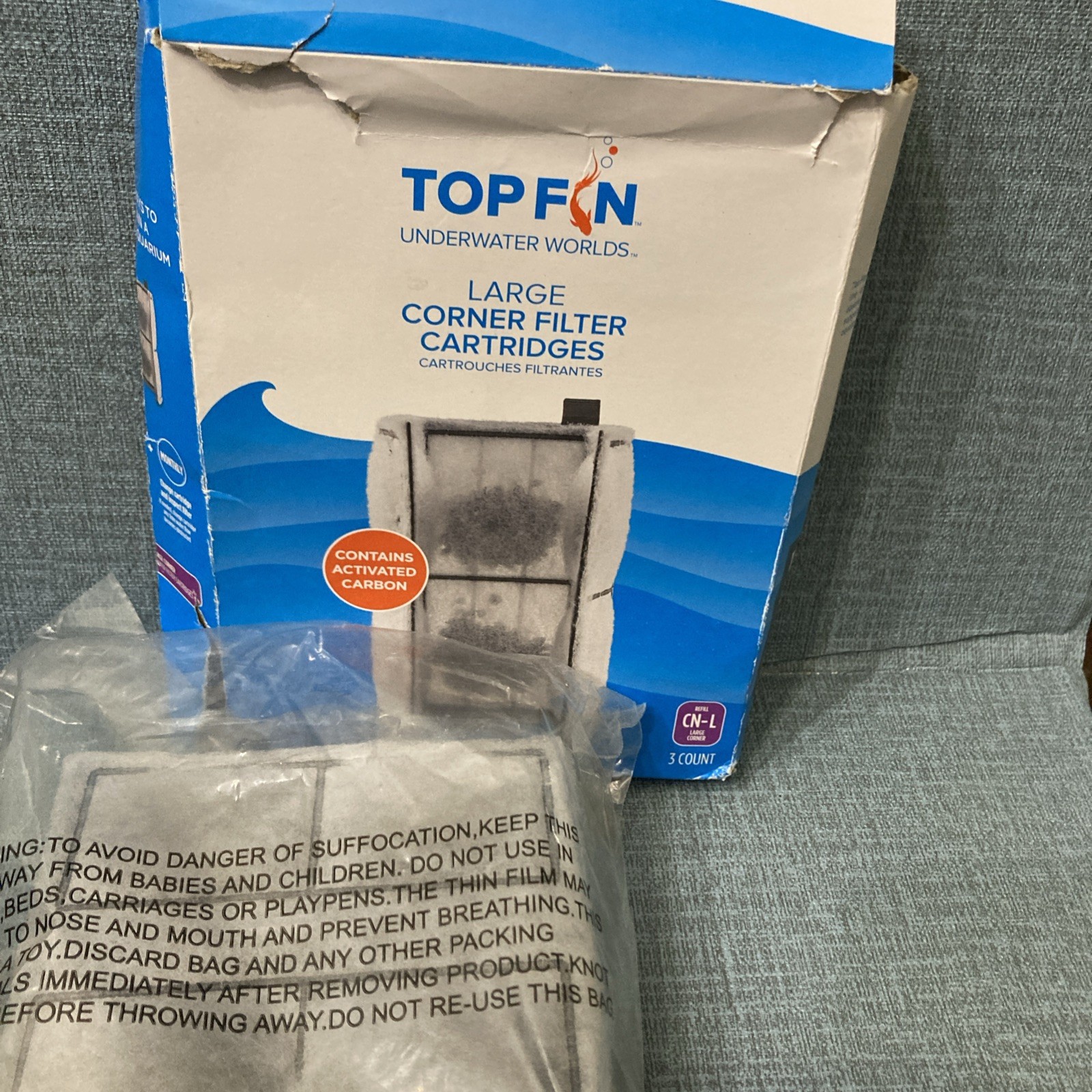 Top Fin CN-L Large Corner Filter Cartridges 3 Count Refill New In Damaged Box