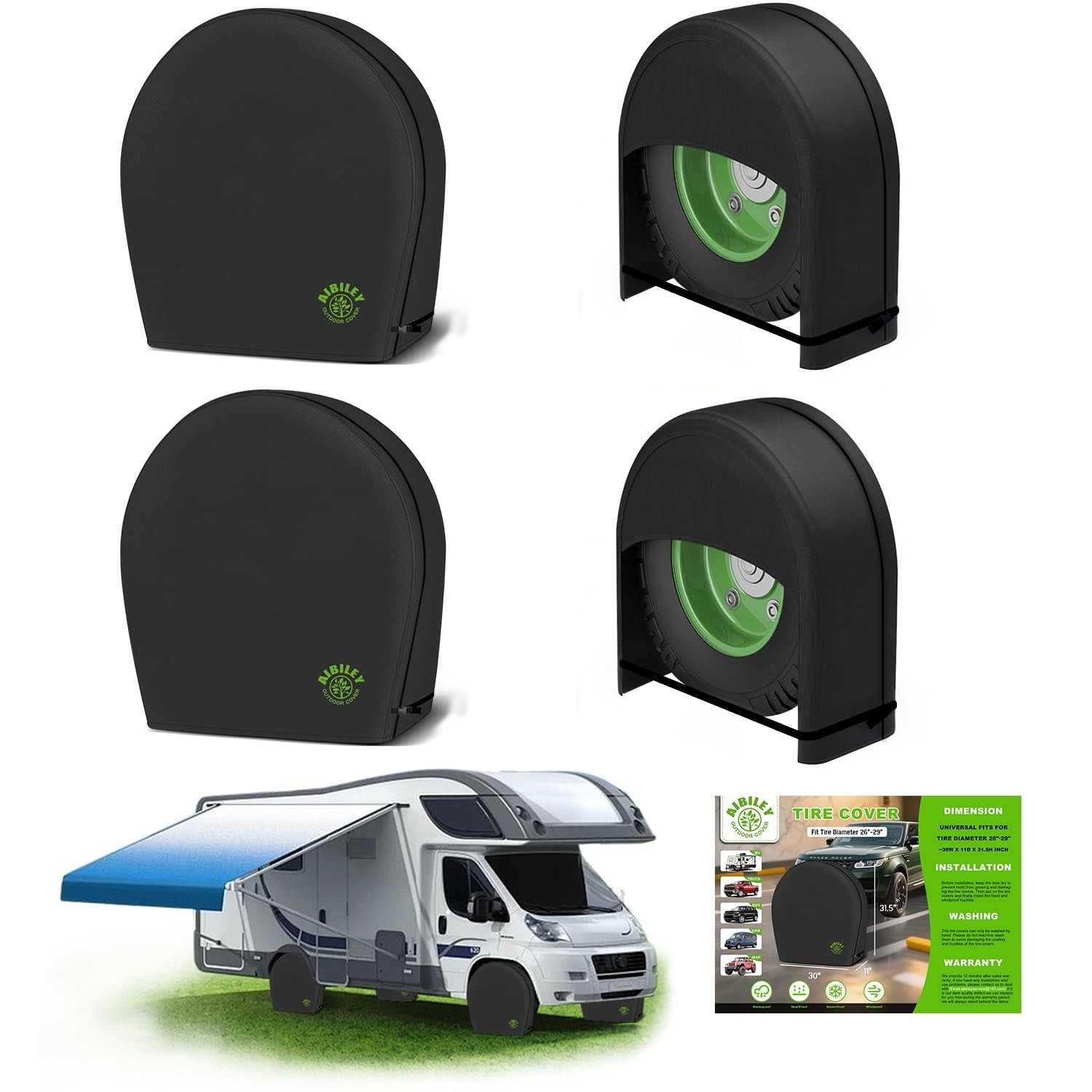 RV Tire Covers Sets of 4,Wheel Tire Cover for Trailers Travel Camper Truck SU...