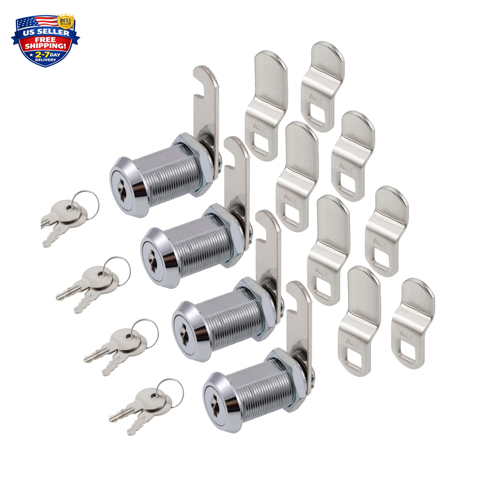 Cam Lock Set 1-1/8 Inch Keyed Alike Chrome Finish for Cabinets Drawers Mailboxes