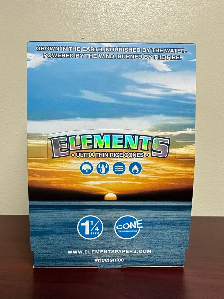 Elements Ultra Thin Rice Rolling Papers -11/4 Size Pre Rolled Cones (6CT)-30pk