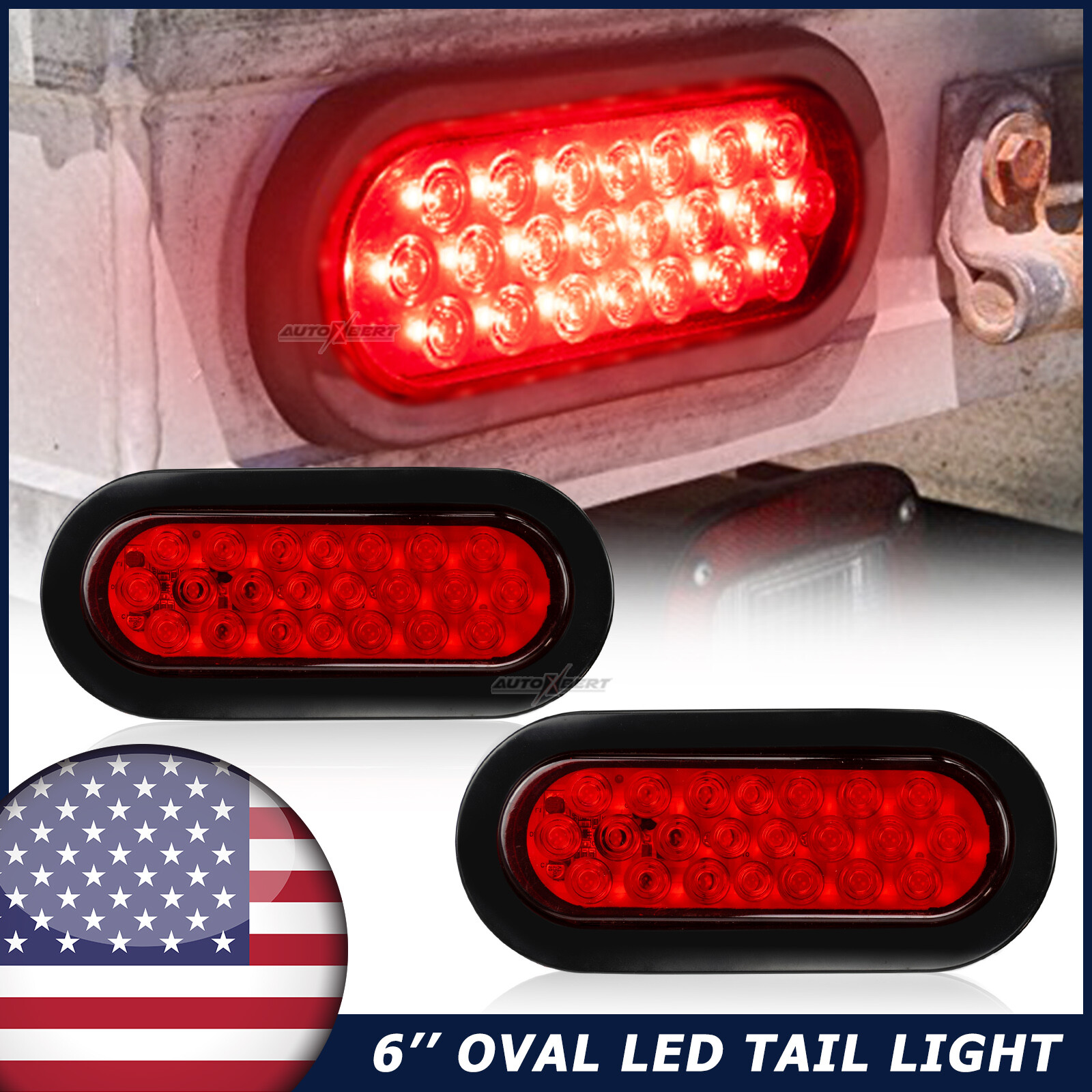 2Pcs 22 LED Trailer Truck Stop/Turn/Tail Brake Lights 6" Oval Sealed Mount Red ☆