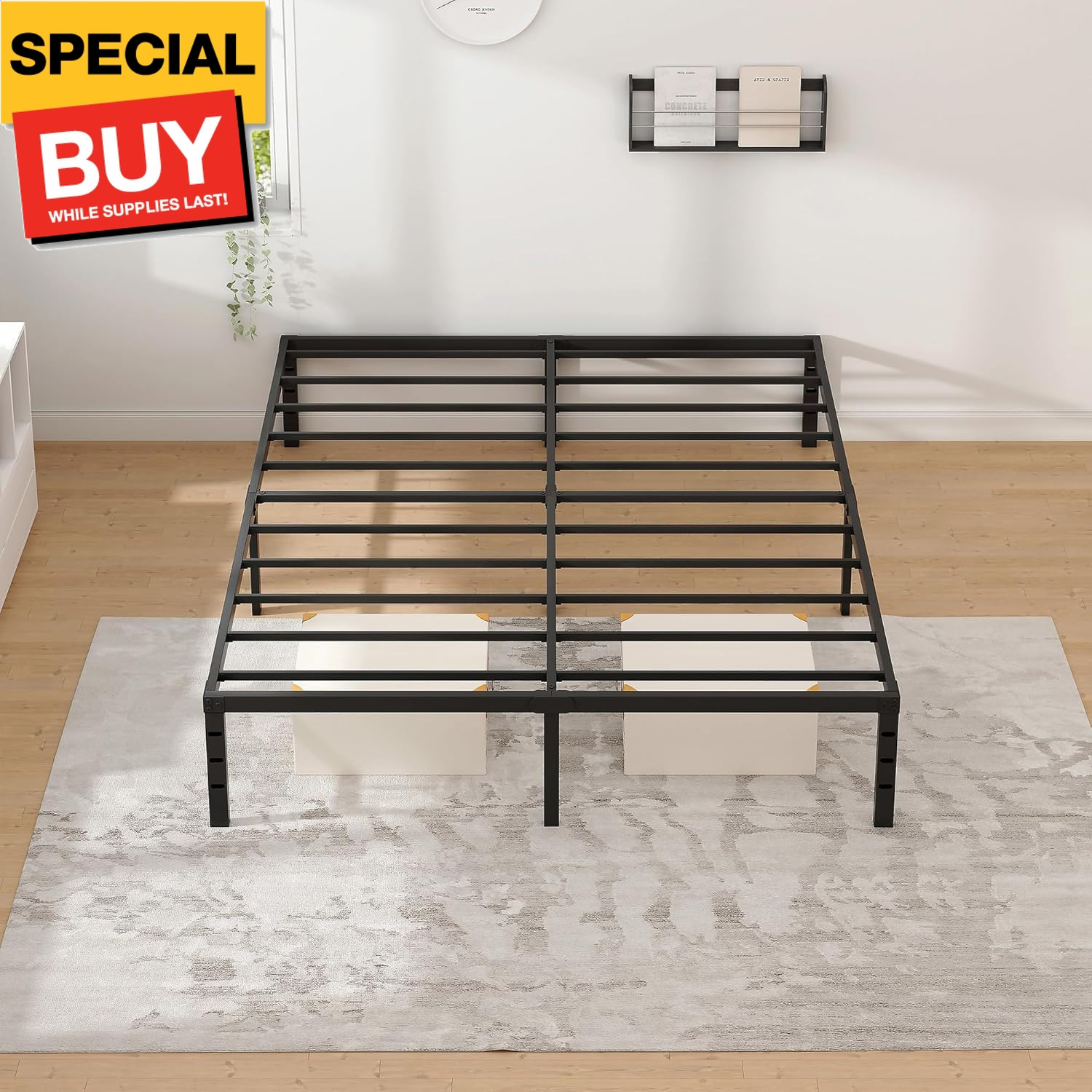 Metal Bed Frame,Queen Size Bed Frame with Storage Space,Heavy Duty Sturdy Mattre
