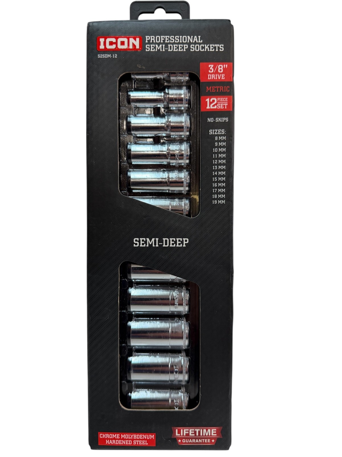Icon S2SDM-12 Professional Semi-Deep Sockets 3/8" Drive