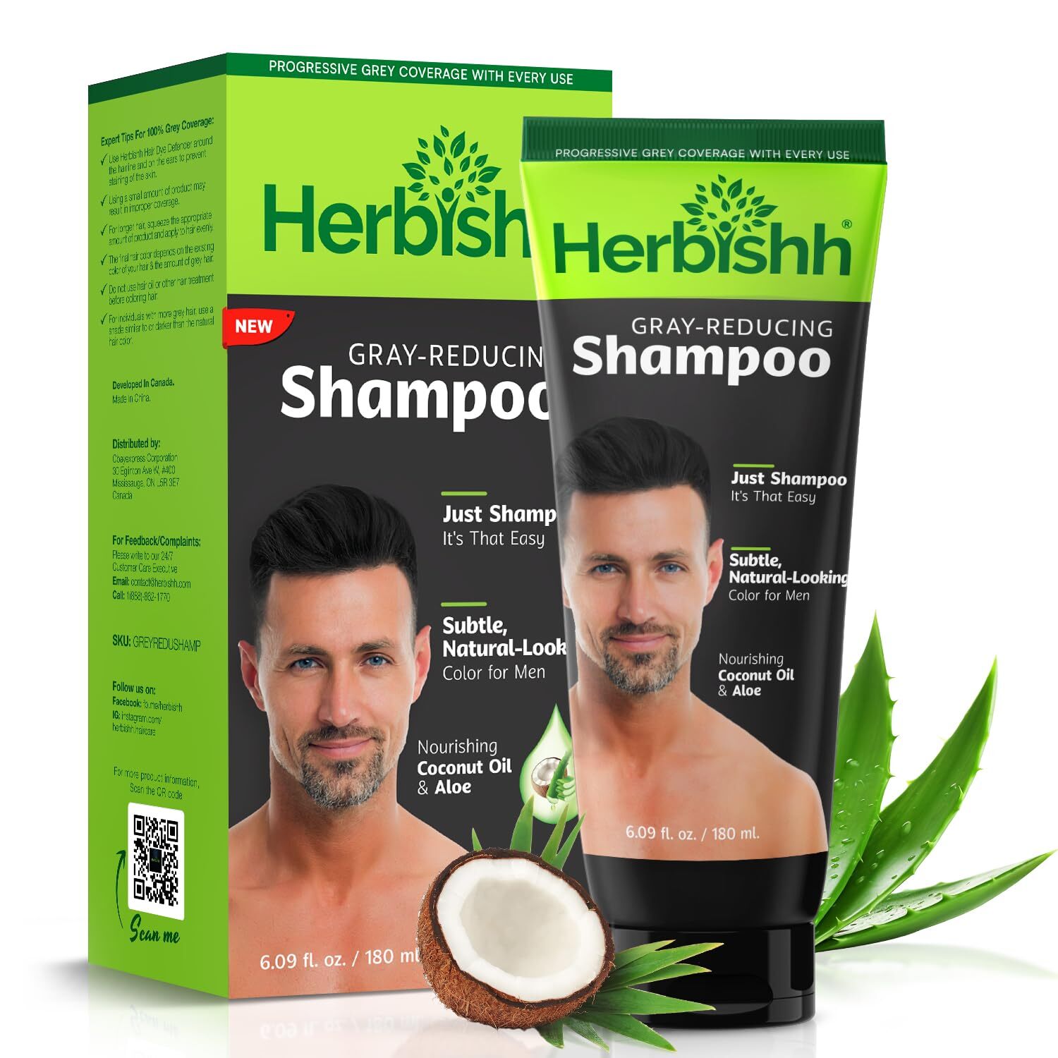 Herbishh Gray Reducing Shampoo for Men 180ml Gray Hair Coverage Natural Formula