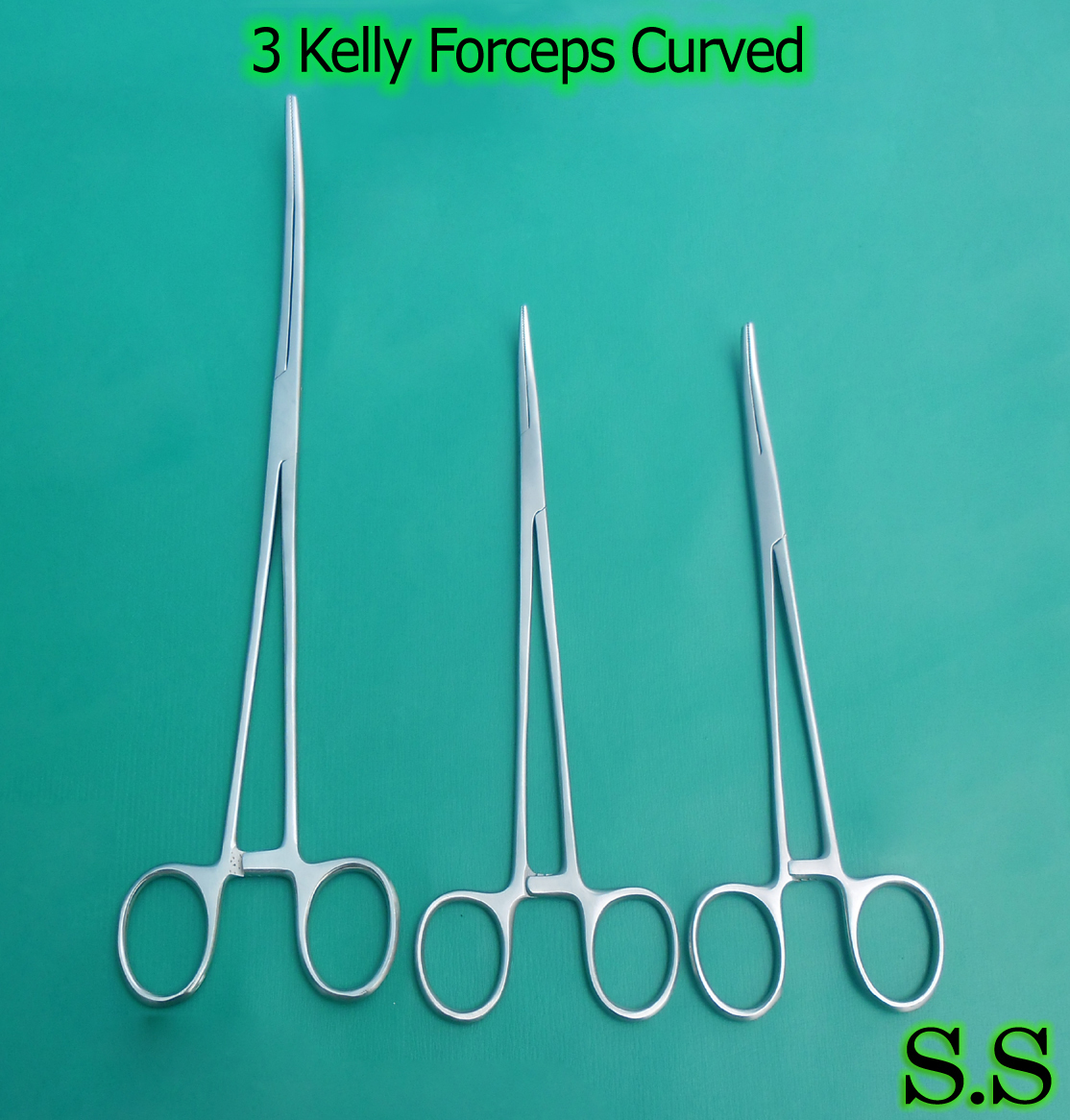 3 Pieces Kelly Hemostat Forceps Curved 7"+ 8"+ 10" Surgical Instrument